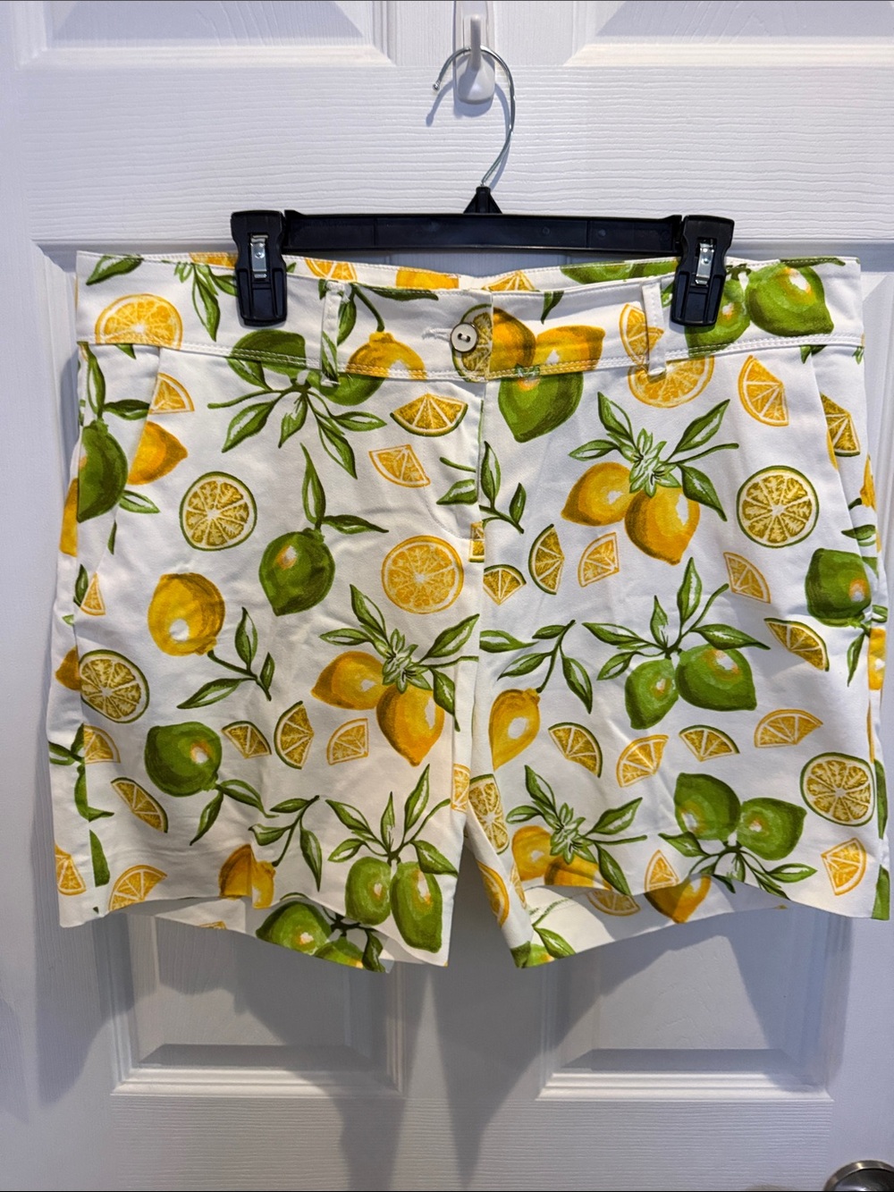 Isaac Mizrahi White Shorts with Yellow & Green Citrus Print